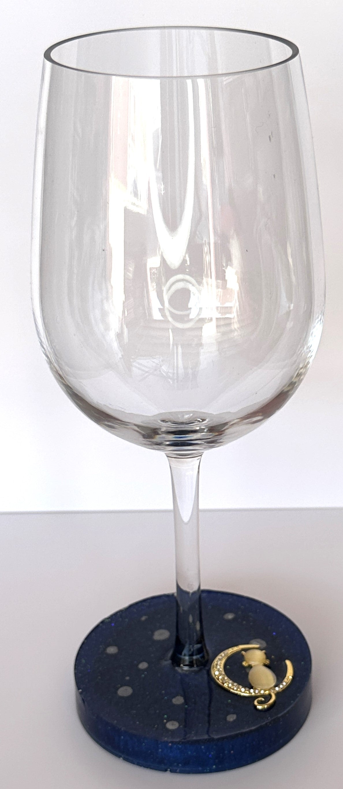 0013 Wine glass gold rhinestone cat on moon