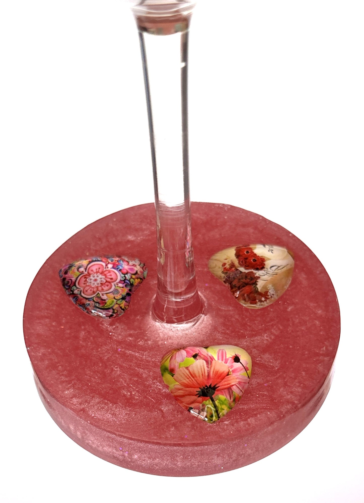 0014 Wine glass heart cabochons in pink