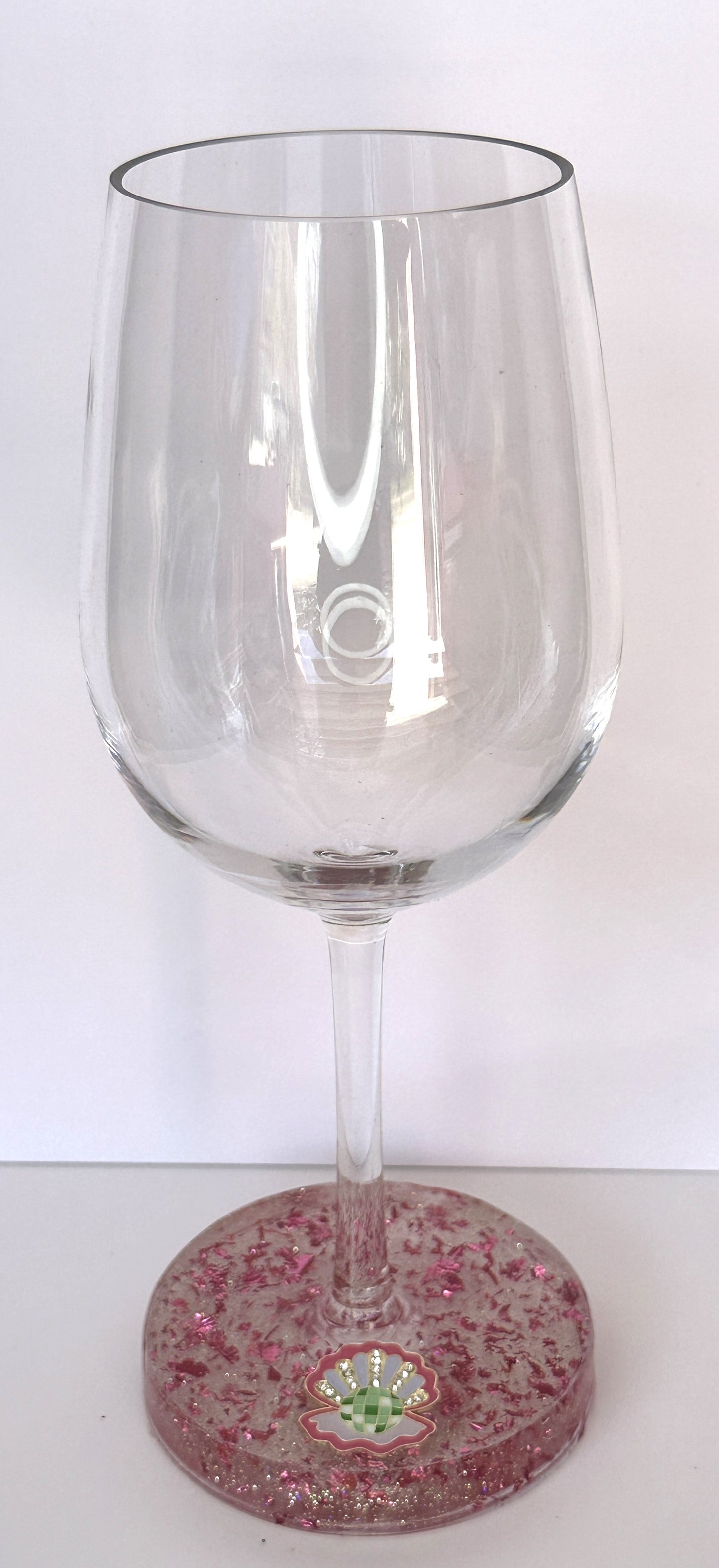 0048 Wine glass rhinestone pink/green seashell in pink