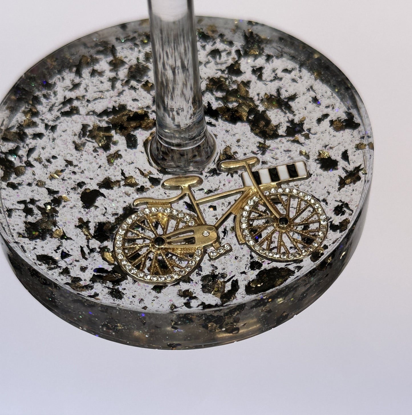 0051 Wine glass rhinestone bicycle in black/gold