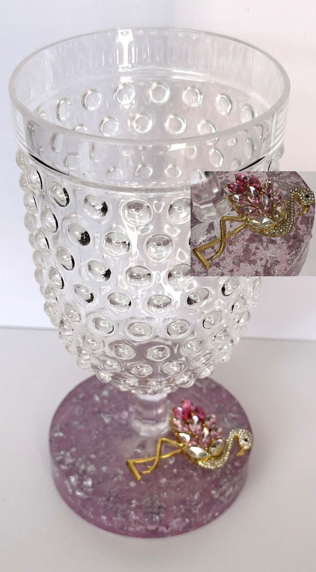 0023 Water glass rhinestone flamingo in silver
