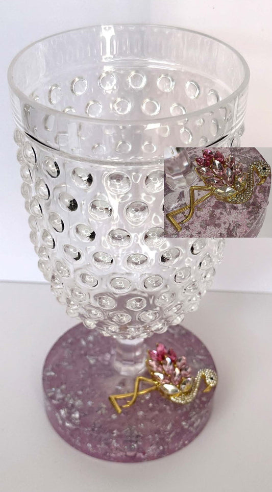 0023 Water glass rhinestone flamingo in silver