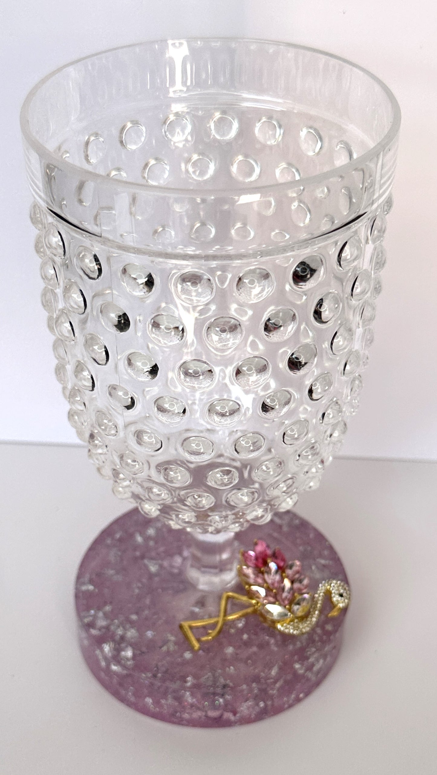 0023 Water glass rhinestone flamingo in silver