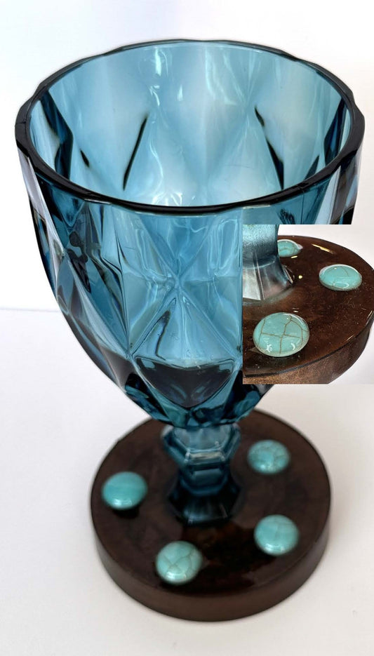 0026 Water glass blue with turquoise cabochon