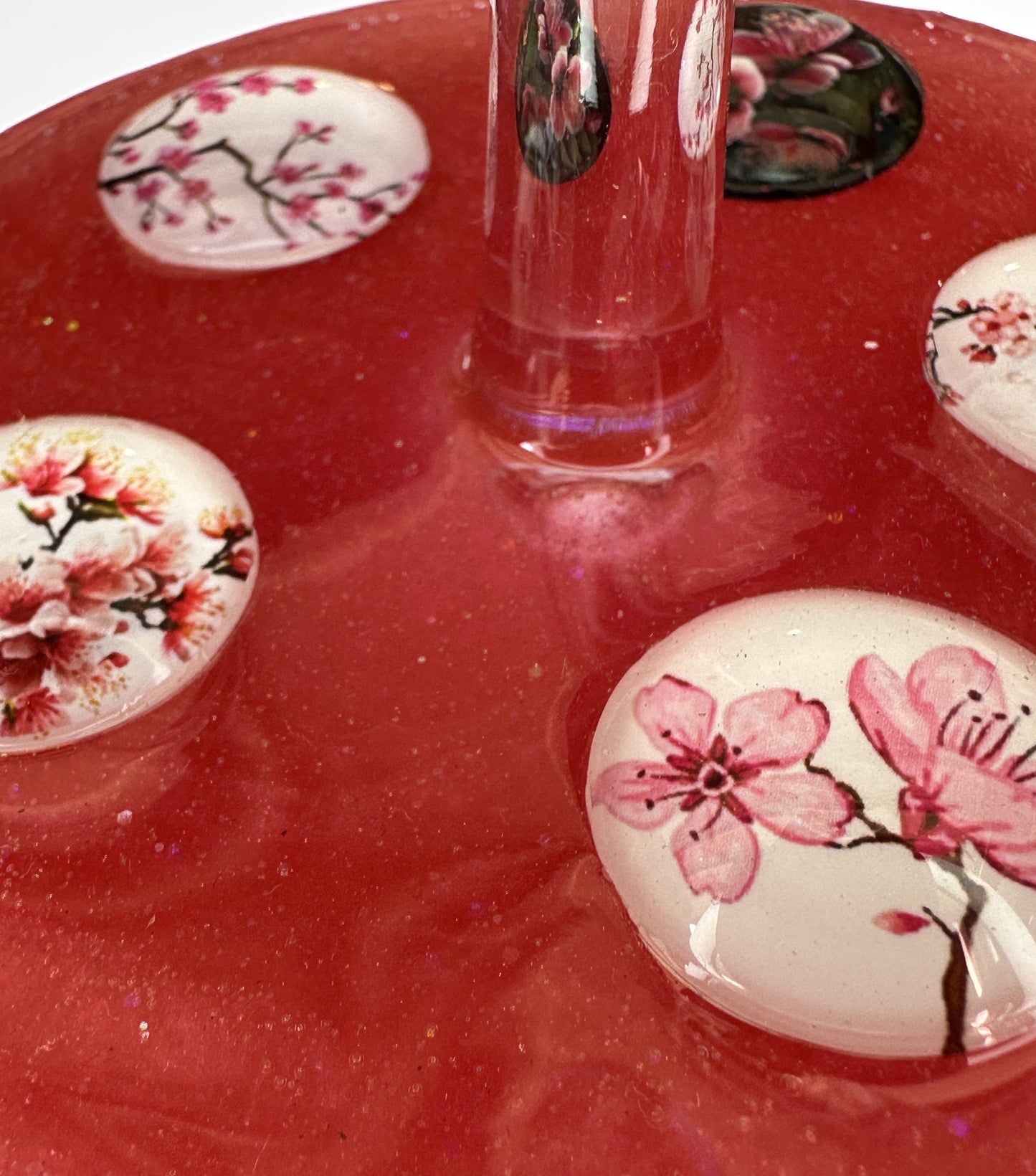0044 Wine glass pink peach blossom cabochons in pink