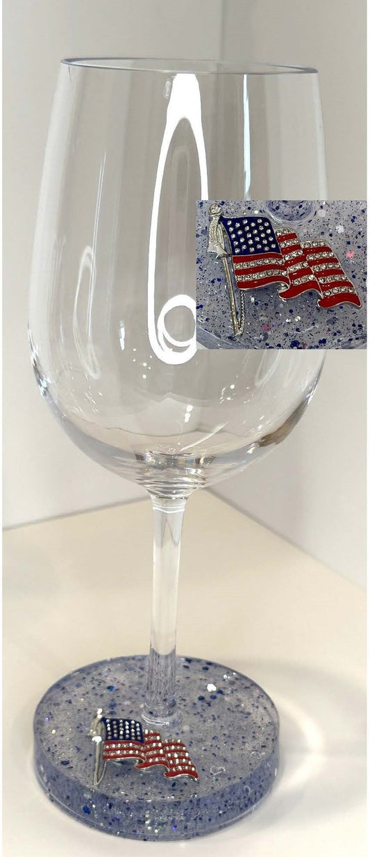 0005 Wine glass rhinestone flag