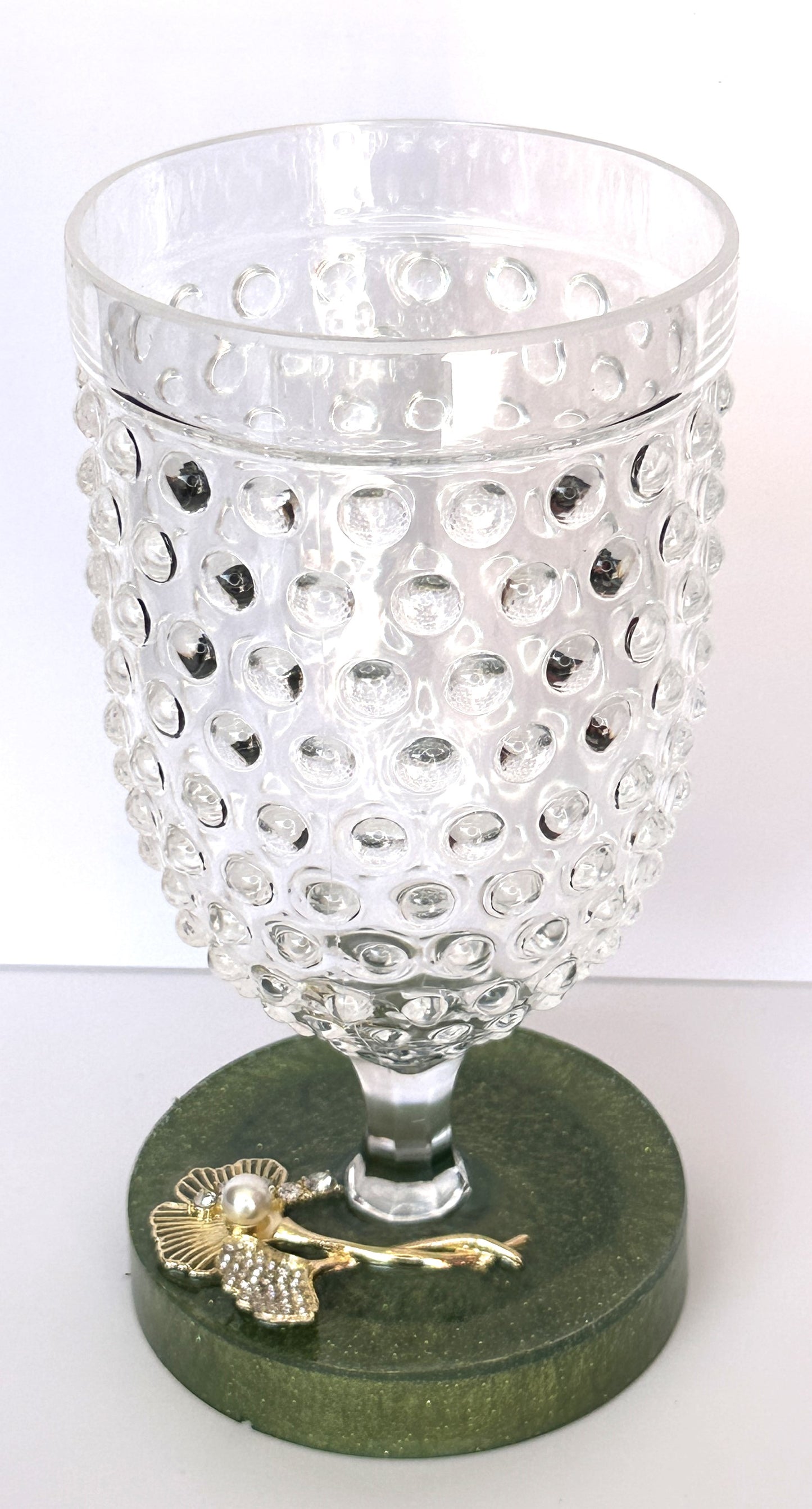 0050 Water glass gold rhinestone ginkgo leaf in green