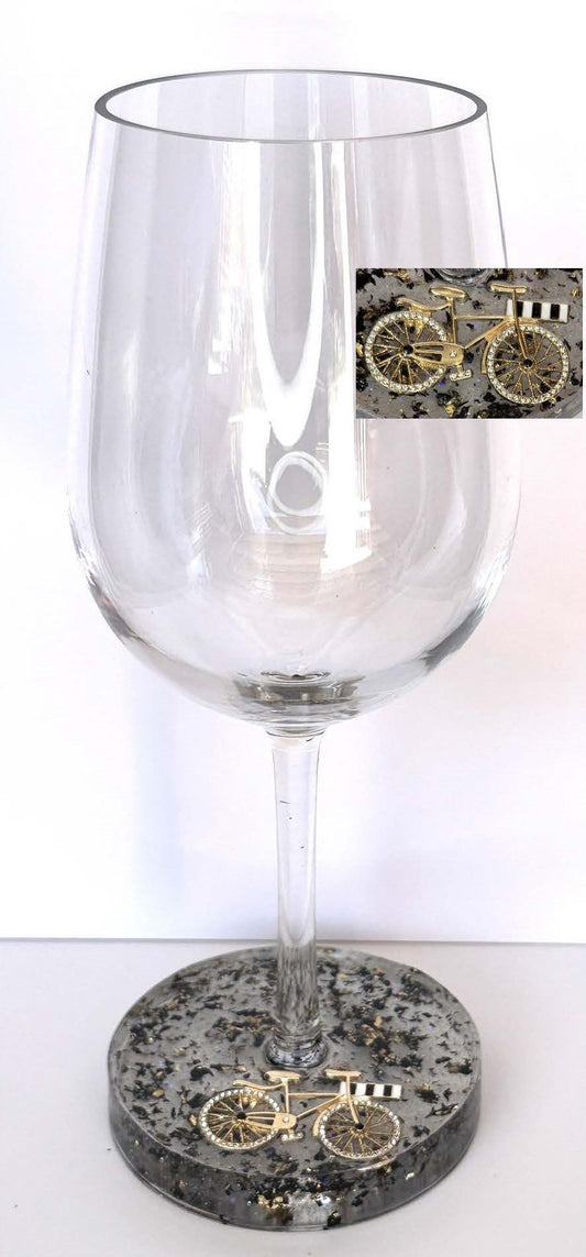 0051 Wine glass rhinestone bicycle in black/gold