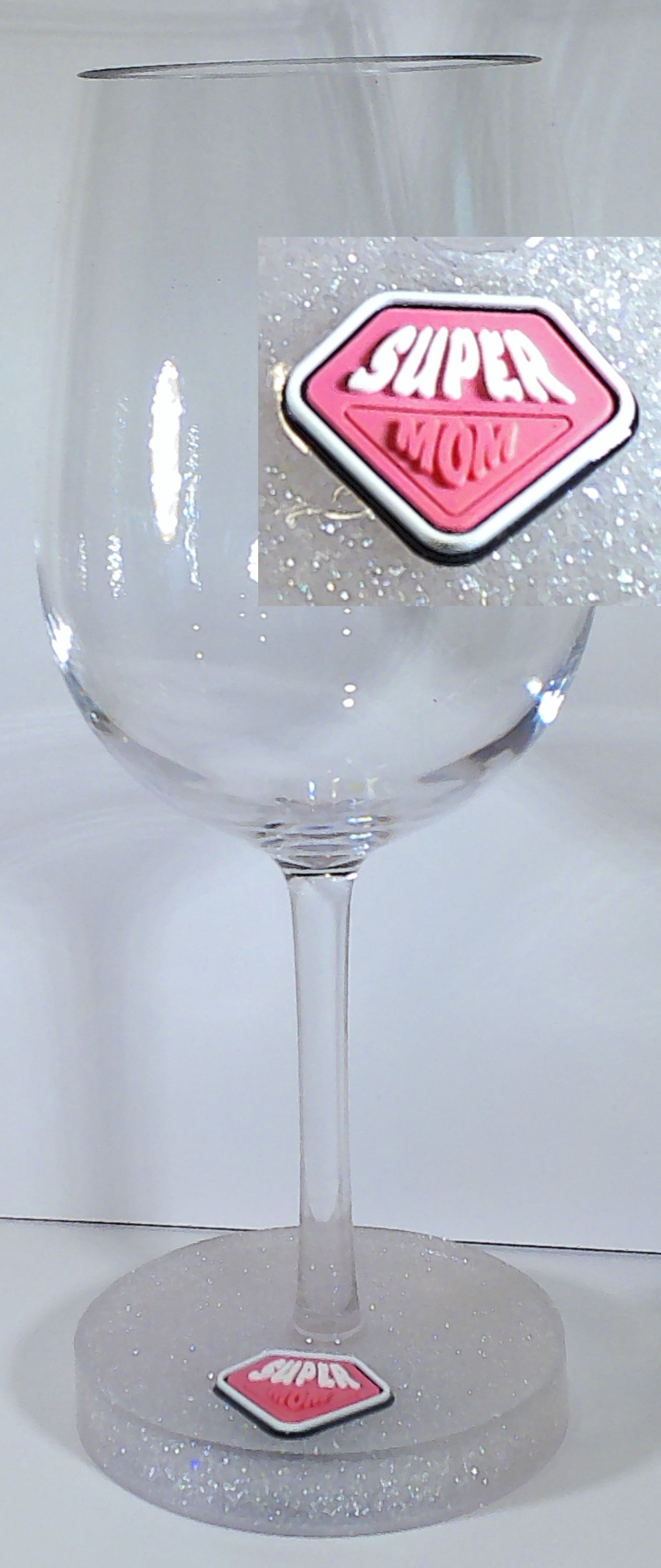 0088 Wine glass with "Super Woman" embellishment